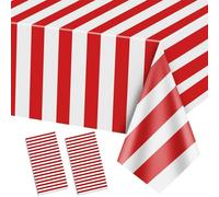 2 Manteles De Carnaval, Manteles De Rayas Rojas Y Blancas, Mantel De Plástico Rojo, Decoración De Fiesta Temática De Circo para Carnaval, Noche De Cine, Cumpleaños Infantil, Navidad, 130 X 220 Cm