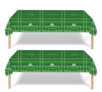 2 manteles de fiesta de fútbol verde para cumpleaños de niño, 137 x 274 cm, mantel rectangular de plástico para juegos de fútbol, mantel de fiesta para niños, fundas de mesa de juego de fútbol