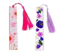 2 marcapáginas transparentes con borlas, marcapáginas de flores secas, soporte para páginas, para amantes de los libros, escritores, estudiantes, prácticos