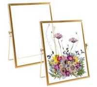 2 marcos de fotos de cristal para flores prensadas, 15 x 20 cm, marco de fotos de vidrio de doble cara, marco de metal para escritorio, marco de fotos de flores secas, soporte para exhibición, dorado