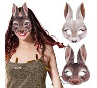 2 máscaras de conejo de media cara para carnaval, Pascua, Halloween, fiesta, Mardi Gras, accesorios de cosplay (blanco y marrón, 4 piezas)