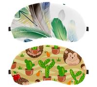 2 máscaras de dormir para dormir de lado, hombres y mujeres, máscara de ojos con bloqueo de luz, sombra de ojos con correa ajustable, lindo erizo, cactus y cactus nocturnos vendados