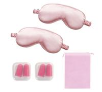 2 máscaras para dormir, 2 tapones para los oídos de esponja, 1 bolsa de almacenamiento, antifaz de seda de doble cara, antialérgico que bloquea la luz, adecuado para la siesta (rosa)