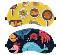 2 máscaras para dormir con tiburón, pulpo, cangrejo, ballena, caballito de mar, peces de caballito de mar, para dormir de lado, cero presión ocular, venda, cubierta ajustable para sombra de ojos
