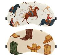 2 máscaras para dormir de lado para hombres y mujeres, máscara de ojos con bloqueo de luz, sombra de ojos con correa ajustable, botas de vaquero vintage del salvaje oeste, sombreros, beige, venda