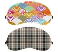 2 máscaras para dormir de lado para hombres y mujeres, pata de gallo a cuadros crema a cuadros con bloqueo de luz, sombra de ojos con correa ajustable, venda nocturna para los ojos