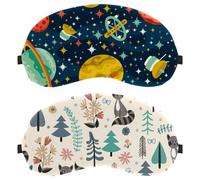 2 máscaras para dormir dibujadas a mano con animales del bosque, bloquean completamente la luz para dormir de lado, cero presión ocular con los ojos vendados, cubierta ajustable para sombra de ojos
