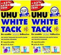 2 masillas adhesivas blancas UHU de 50 g + 33% extra gratis, masilla adhesiva blanca reutilizable para el hogar y la oficina, agarre fuerte, fácil de quitar, dermatológicamente probado, vendido por