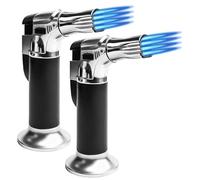 2 mecheros con 4 llamas de chorro, recargables de gas con llama ajustable hasta 1300 °C, quemador de butano con cerradura de seguridad, mecheros para barbacoa, camping y cocina