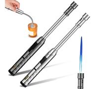 2 mecheros de gas recargables, 25 cm, 360°, resistente al viento, para velas, camping, barbacoa, chimenea, regalos para hombres (sin gas)