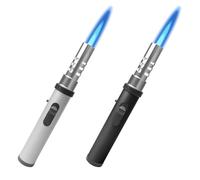 2 mecheros de gas recargables: encendedor de metal resistente al viento con bloqueo de seguridad y llama ajustable, encendedor para cocina, barbacoa, velas, camping, sin gas (negro/plata)