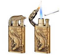 2 mecheros de llama de chorro doble, recargables, para hombres y mujeres (se vende sin gas butano, dorado)