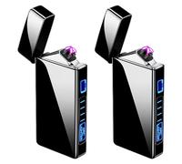 2 mecheros eléctricos, arco eléctrico, encendedor portátil con indicador de batería, recargable por USB, regalo unisex, color negro
