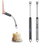 2 mecheros eléctricos de varilla, GOMETY 17 cm, arco eléctrico, recargable, resistente al viento, llama de metal para camping, chimenea, cocina, barbacoa (plata + negro)