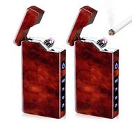 2 mecheros eléctricos, recargables por USB, encendedor de arco eléctrico, portátil, con indicador de batería, regalo para hombres y mujeres, con caja de regalo (vetas de caoba)