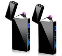 2 mecheros electrónicos USB eléctricos, arco eléctrico, con indicador de batería, resistente al viento, de plasma pulsando un botón