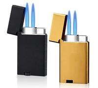 2 mecheros para tormentas con llama de chorro, doble llama de chorro, regalo para hombres y mujeres, sin gas (dorado y negro)