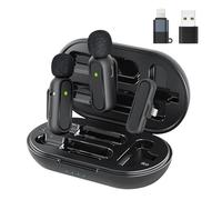 2 Micrófonos Inalámbricos para Android, iPhone y iPad con Adaptador, Micrófonos Inalámbricos de Solapa, Cancelación de Ruido, Micrófono con Clip para Movil, para Grabación de Video, Youtube, TikTok