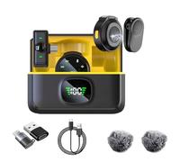 Paquete de 2 micrófonos Lavalier inalámbricos para iPhone 15, Android, USB C, iPad con adaptador incluido, mini micrófono de solapa con cancelación de ruido para YouTube, grabación, vlog, transmisión