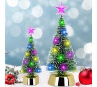 2 mini árboles de Navidad con luces LED, árbol de Navidad pequeño con luces LED, decoración artificial (19 cm + 13 cm)