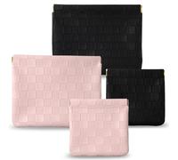 2 mini bolsas para bolso, pequeña bolsa de maquillaje para bolso, pequeña bolsa de cierre automático sin cremallera, impermeable y portátil, adecuada para niñas y mujeres (negro y rosa), Negro y