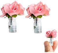 2 mini jarrones en miniatura para casa de muñecas, micropaisaje, botella de vidrio de flores coloridas, decoración en miniatura para casa de muñecas a escala 1:12, accesorios de decoración (rosa)