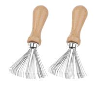 2 mini limpiadores de cepillo de pelo, limpiador de peine de mango de madera con rastrillo de alambre de metal, herramienta portátil para quitar el pelo en el hogar, salón, polvo, suciedad y pelusa
