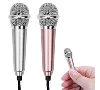2 mini micrófonos de karaoke, pequeño para teléfono con cable universal de 3,5 mm, cable de metal, micrófono de condensador vocal portátil para ordenador portátil