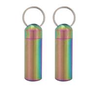 2 mini pastilleros, llavero impermeable de acero inoxidable, soporte portátil para píldoras para viajes al aire libre, camping (colorido)
