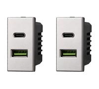 2 módulos de toma cargador USB 2 puertos 3,1 A USB-A + USB tipo C, compatible con Bticino Axolute (gris)