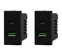 2 módulos de toma cargador USB 3,1 A con puertos USB-A y tipo C, compatible con Bticino Axolute (negro)
