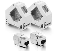 2 Módulos Keystone Cat 6A + 2 Adaptadores de Riel DIN, Soporte Keystone, Adaptador de Riel DIN Estándar de 35 mm para Módulos Keystone de Red Cat6a Cat6 Cat5e, Conector Blindado con Soporte