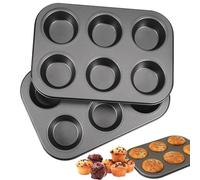 2 Molde Magdalenas Horno,26 x 18 x 3cm Moldes para Magdalenas,Recubrimiento Antiadherente Molde Muffins de Acero al Carbono,Fácil de Limpiar Molde de Muffins,Muffin Pan para Cupcake, Brownie, Pudín