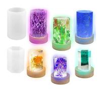 2 moldes de resina de silicona, molde de resina epoxi cilíndrico AFUNTA, molde de resina hexagonal y base brillante de madera con alimentación USB para lámpara de mesa decorativa de escritorio