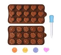 2 moldes de silicona, 1 gotero de silicona, molde de postre de silicona, molde de chocolate con estampado de flores y hierba, molde de silicona antiadherente en forma de corazón (marrón)