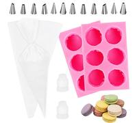2 moldes de silicona 3D con 6 huecos, macarrones con 2 mangas pasteleras y 12 boquillas, molde para decoración de tartas de macaron, para hamburguesas, magdalenas, chocolate, velas, jabón