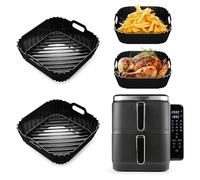 2 moldes de silicona Airfryer para freidora de aire caliente Gourmetmaxx, doble cámara vertical, 10 L (2 x 5 L), 2 cámaras, reutilizables, molde de silicona Airfryer (A)