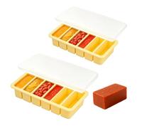 2 moldes de silicona con 6 agujeros con tapa, sin BPA, recipientes con líneas de llenado, recipientes extra grandes para congelar sopas, caldos, salsas y mantequilla (amarillo)