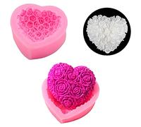 2 moldes de silicona con forma de corazón de rosa, 3D para tartas de chocolate, dulces, fondant moldes para velas de jabón, juguetes de bricolaje, adornos decorativos