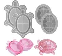 2 moldes de silicona con forma de tortuga y animales marinos, con tapa, reutilizables. Caja de joyería con temática oceánica, ideal para proyectos de manualidades con arcilla y baratijas.
