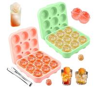 2 moldes de silicona para cubitos de hielo, con 9 compartimentos de silicona, con tapa, sin BPA, forma de rosa, cubitos de hielo reutilizables en rosa, forma de cubitos de hielo, whisky (rosa, verde)