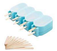 2 moldes de silicona para helados, 4 cavidades, moldes de palos, sin BPA, con 50 tallos y tapa de silicona para postres, sorbetes, pudín (azul)