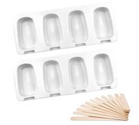 2 moldes de silicona para helados, 4 cavidades, moldes de palos, sin BPA, incluye 100 tallos de madera para hacer postres, sorbetes, pudín (blanco)