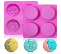 2 moldes de silicona para jabón de sol y luna, cara de luna creciente, molde de jabón de silicona para velas de resina, loción, barra, bombas de baño, fabricación casera