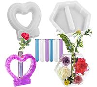 2 moldes de silicona para jarrones, moldes de resina de corazón AFUNTA moldes de silicona hexagonal de resina epoxi con 6 tubos, para propagación de plantas, hidropónico, preservación de flores