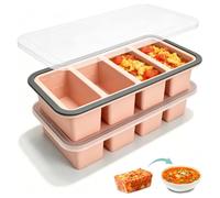 2 moldes de silicona Souper Cubes para congelar, 4 x 250 ml, extragrandes, con tapa, para almacenar y congelar sopa, caldo, salsa, cubitos de hielo, sin BPA (rosa)