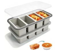2 moldes de silicona Souper Cubes para congelar, 4 x 250 ml, extragrandes, con tapa, para almacenar y congelar sopa, caldo, salsa, cubitos de hielo, sin BPA (gris)