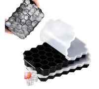 2 moldes para cubitos de hielo de 37 compartimentos de silicona con tapa, a prueba de fugas, certificado LFGB y libre de BPA, para whisky, cócteles, purés de frutas, color negro