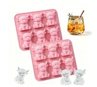 2 moldes para cubitos de hielo Highland Cow 6 compartimentos Mini 3D de vaca de montaña reutilizables de silicona para cubitos de hielo para whisky, cócteles, chocolate, regalo para los amantes de las