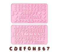 2 moldes para fondant de feliz cumpleaños con números y letras, moldes de silicona para fondant, formas de letras de números multienlace, herramientas de repostería